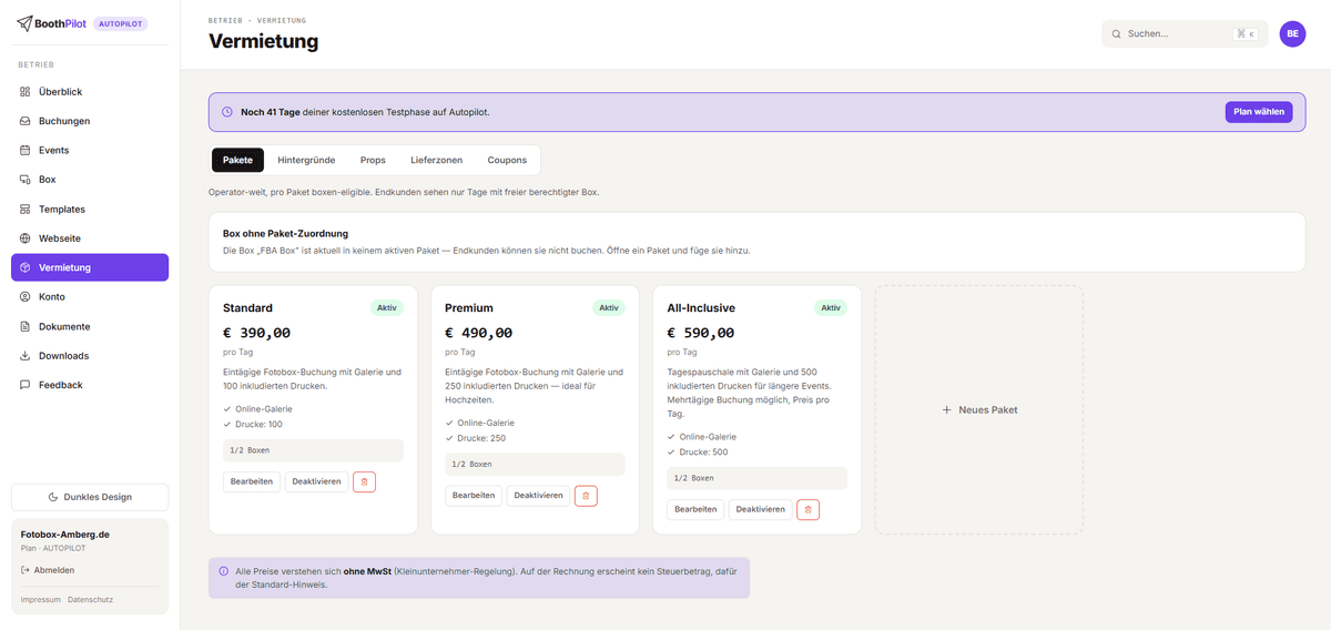 Pakete im BoothPilot-Dashboard anlegen und bearbeiten