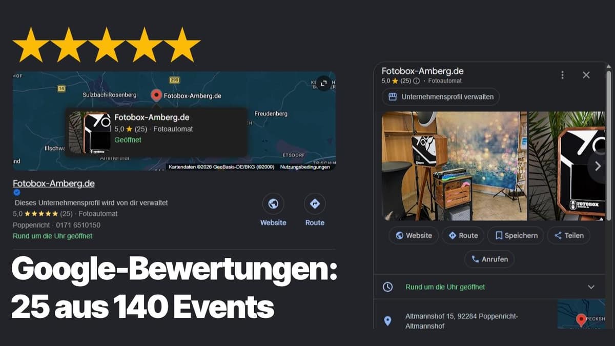 Google-Bewertungen für den Fotobox-Verleih: 25 von 140 Events und was ich alles falsch gemacht habe.