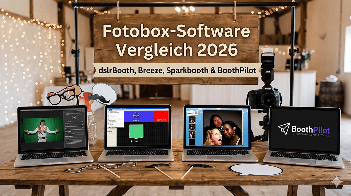Fotobox-Software Vergleich 2026: dslrBooth, Breeze, Sparkbooth & BoothPilot